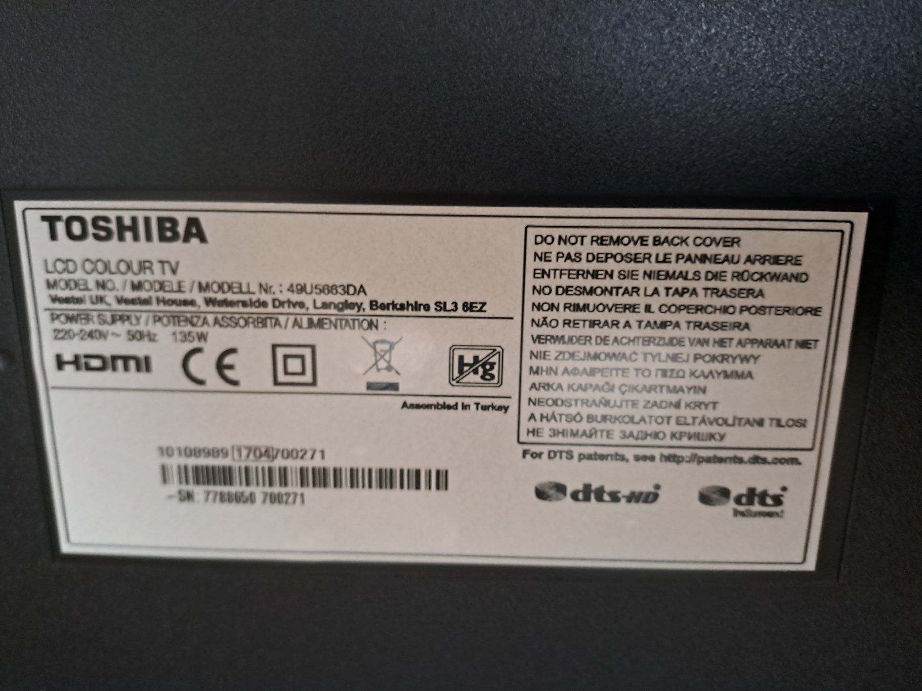 Toshiba Fernseher: Smart TV Toshiba 49U5663DA gebraucht – Gebraucht aus Reinach AG von fur_9nkb 2