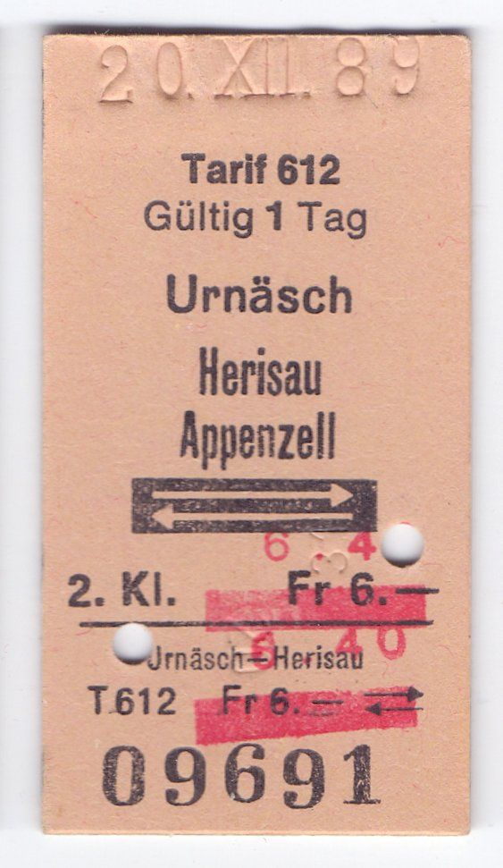 Biglietti: Billette Urnäsch - Herisau - Appenzell – Usato da Langenthal venduto da Sammlungs_aus