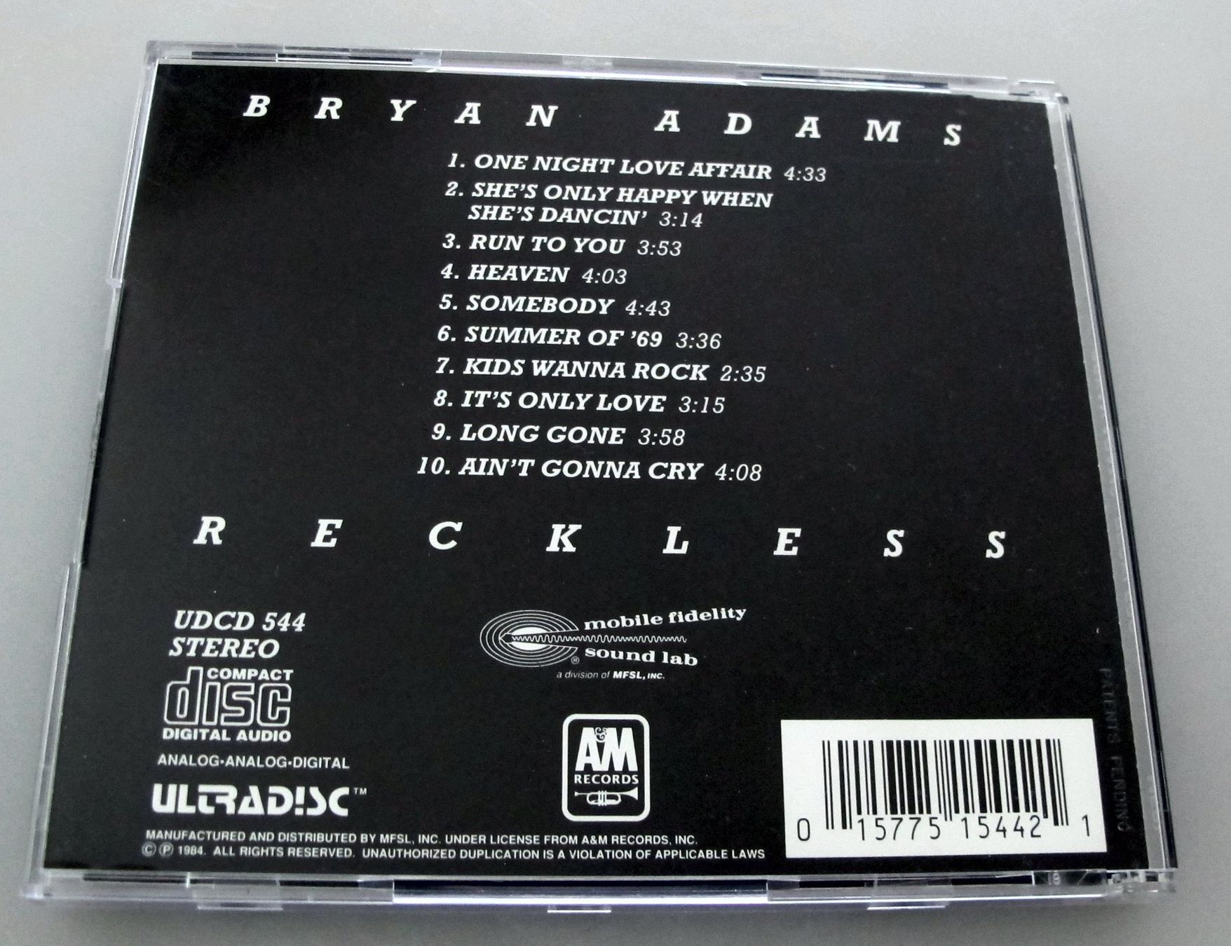 CDs: Bryan Adams Reckless MFSL Gold  CD – Gebraucht aus Reinach AG von Yaris6 1