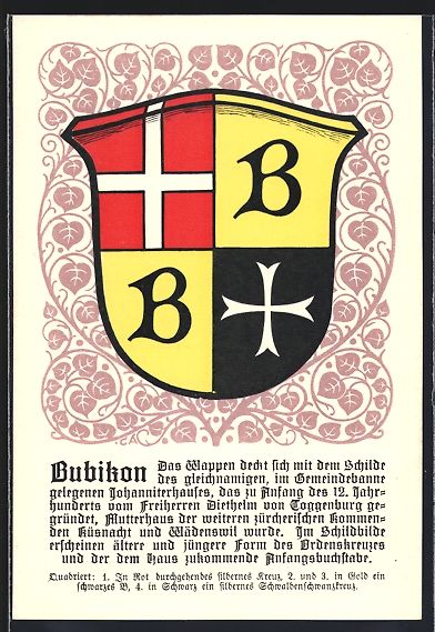 Cartoline postali: Bubikon, Wappen mit Kreuz, schwarzem B u – Usato da Berlin venduto da bartko-reher
