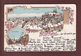 Souvenir de NEUCHÂTEL - Neige - 1901 Litho // pli d'angle //