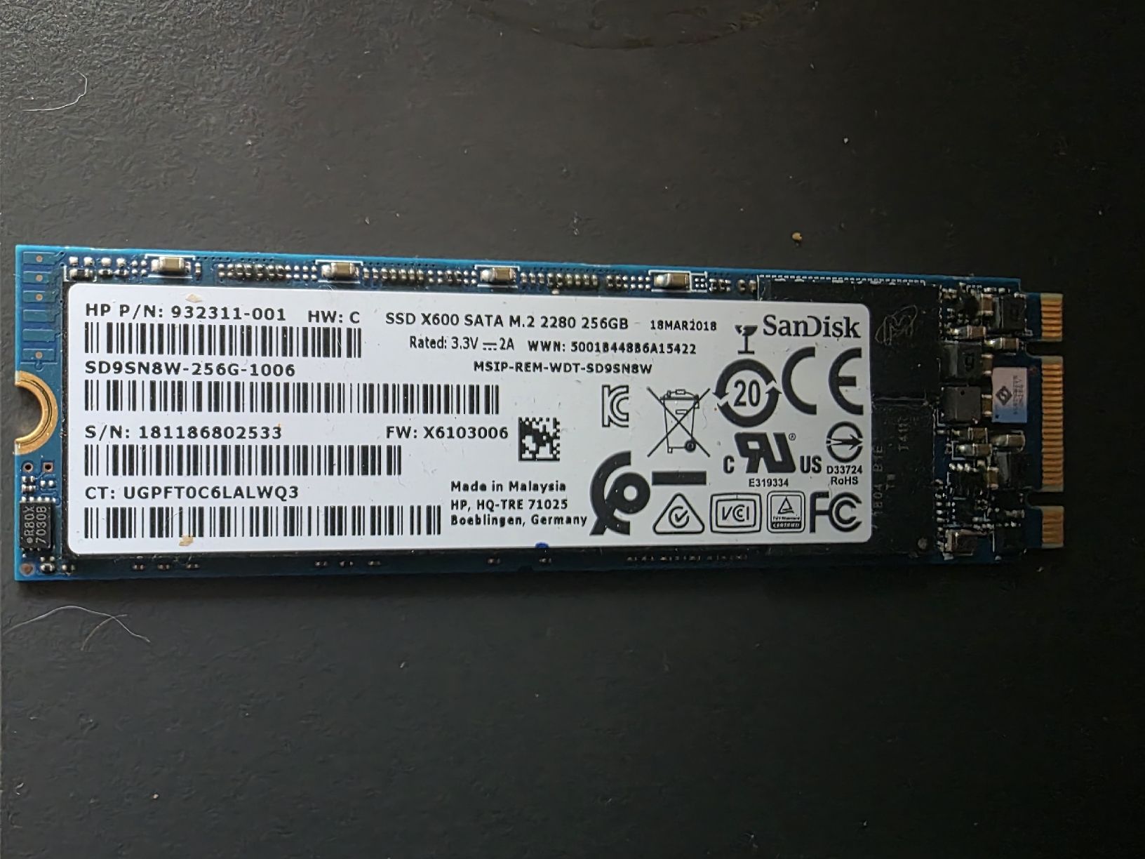 Sandisk Harddisks: SSD NvMe Modul Sandisk 256GB – Gebraucht aus Grosswangen von Bitubo