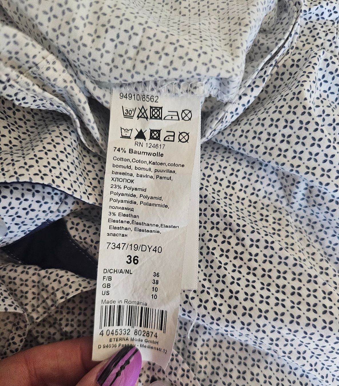 Eterna Blusen: Eterna Bluse Gr. 36 weiss gemustert Stretch Baumwolle – Neu (gemäss Beschreibung) aus Füllinsdorf von Sunnebliemli7 3
