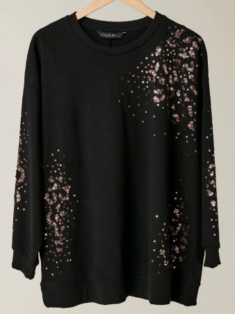 Sweatshirt schwarz mit Paillettenverzierung, Evans
