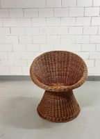 KORB-SESSEL, WICKER BUCKET LOUNGE CHAIR, 60ER, VINTAGE