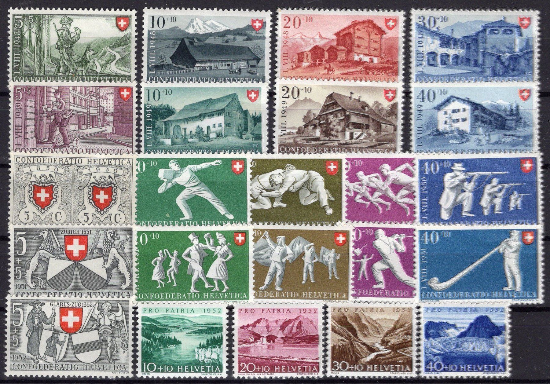 Alle Briefmarken: R1728  /  Pro patria 1948-1952 – Neu (gemäss Beschreibung) aus Ste-Croix von MONT-TAGNAC