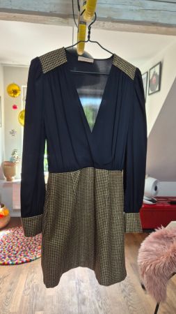 Twinset silk + wool dress size S black + gold