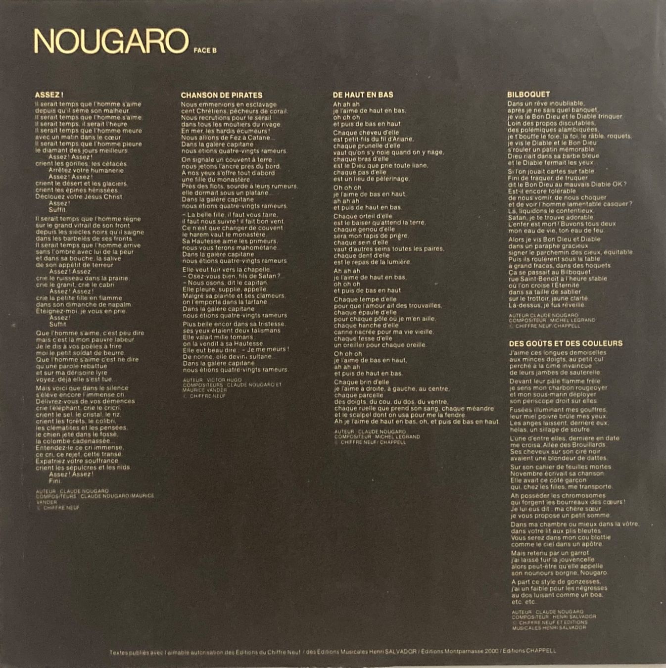Vinyles: NOUGARO - ASSEZ ! – D'occasion à Poliez-Pittet par Newtown-Records 2