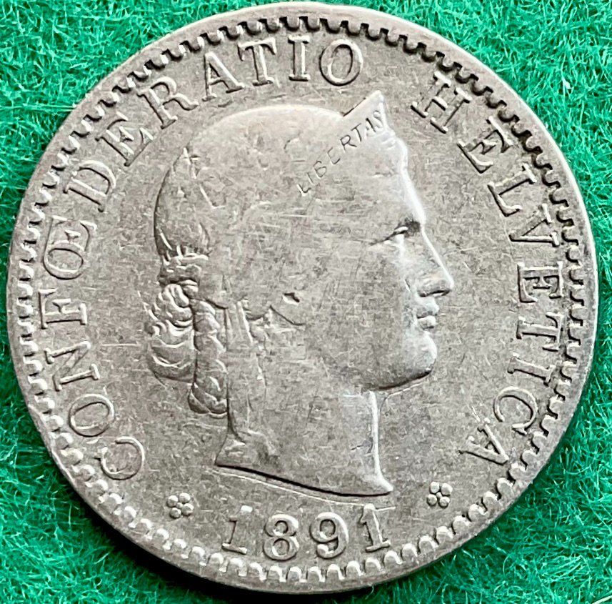 Tutti le monete: Pièce de 20 ct suisse 1891 – Usato da Plan-les-Ouates venduto da gab_cgf6