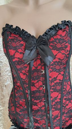 Corsage in rot schwarz Spitze Gr. XL