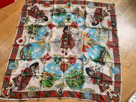 Seidentuch Schottland vintage Foulard Souvenir 75 x 75 cm
