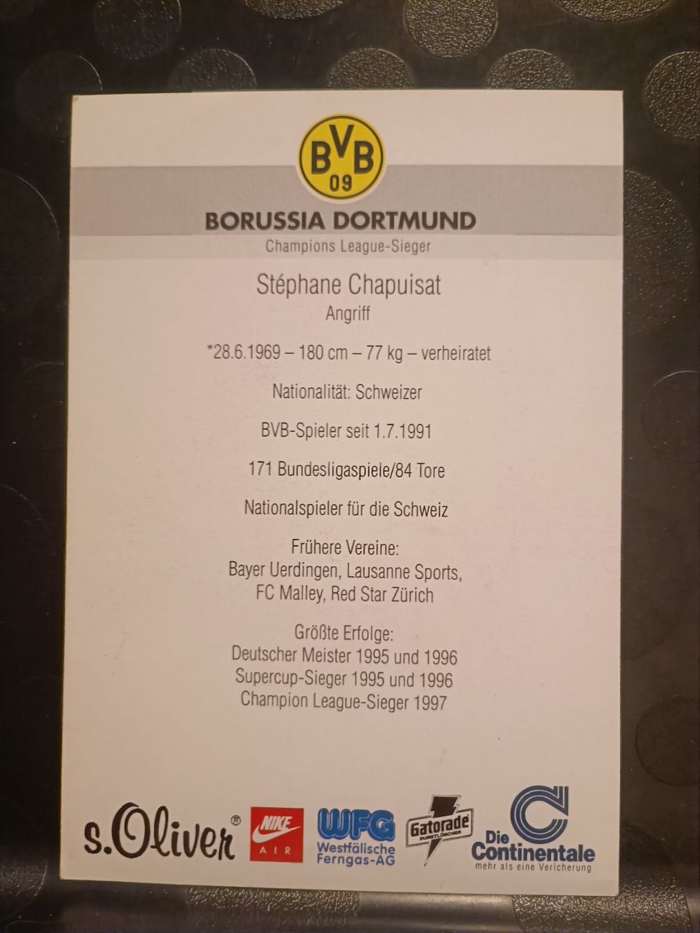 Autogramme: Stephane Chapuisat - BVB / Borussia Dortmund - Handsigniert – Gebraucht aus Menziken von Artographs 1