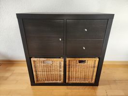IKEA KALLAX Regal 2x2 Schwarzbraun inkl. Einsätze & Körbe