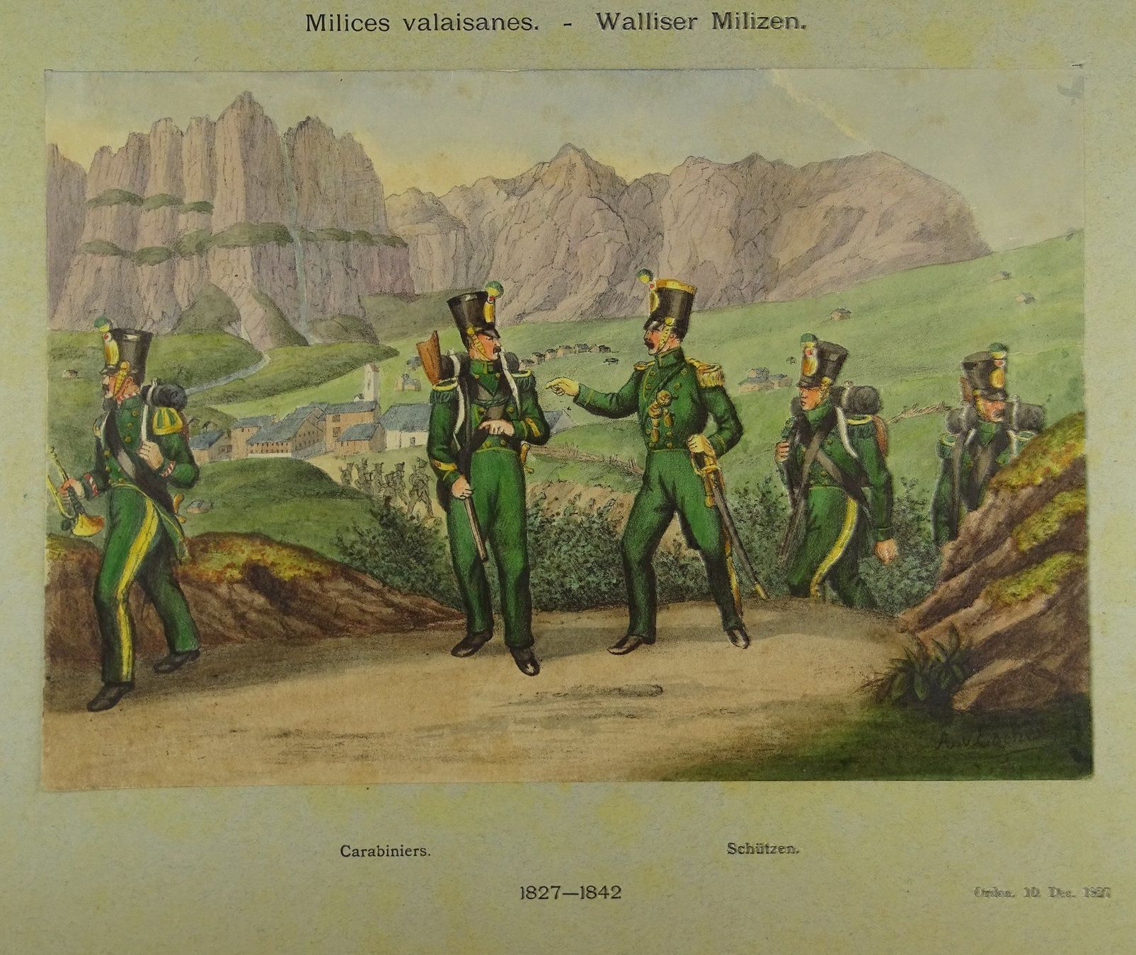 Grafica & Litografie: MILICES VALAISANES, LITHOGRAPHIE UM 1890 – Usato da Grüningen venduto da Kartensammler