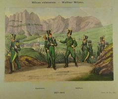 MILICES VALAISANES, LITHOGRAPHIE UM 1890