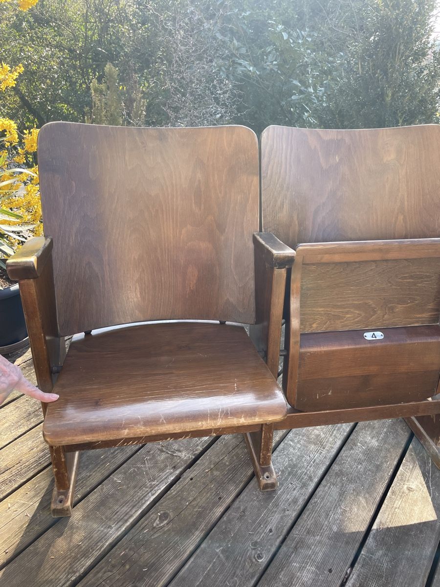 Sessel: Vintage Kinostühle Holz – 3er Reihe – Original Kinositze mit – Gebraucht aus Zürich von moo_dm52 1