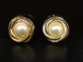 Vintage Ohrclips Clips Ohrschmuck Perle Gold 70er 80er Jahre