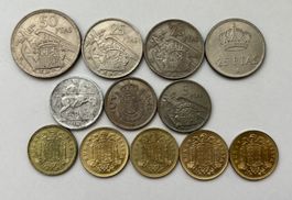 Lot. 12 Münzen Spanien 1945-1977