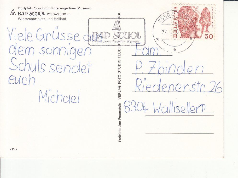 Cartoline postali: Scuol 1986 – Usato da Bürglen TG venduto da StampGraf 1