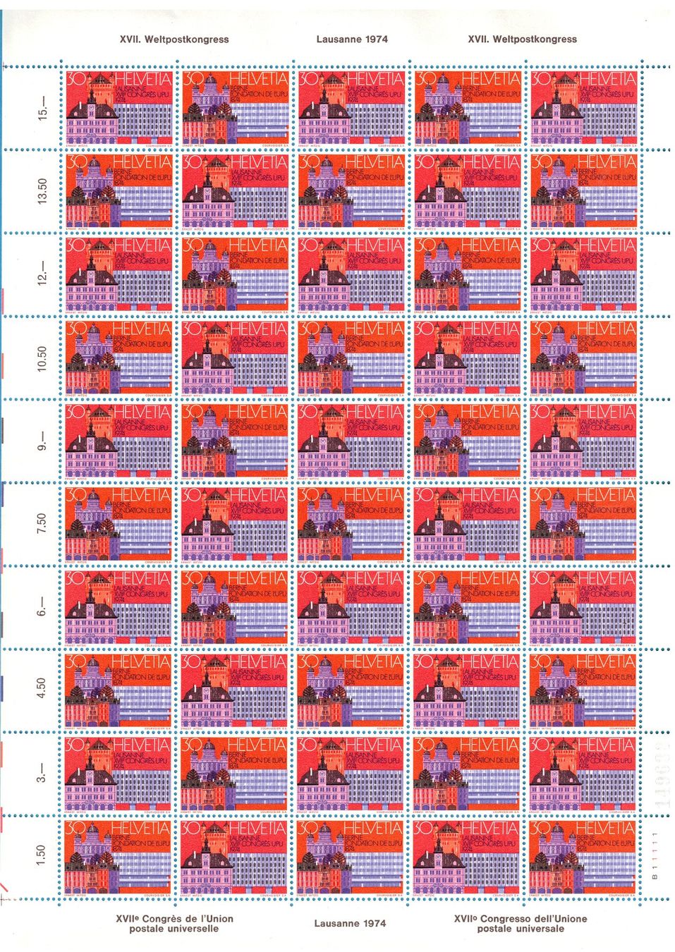 Tous les timbres: Bogen 1974   Weltpostkongress    postfrisch – Neuf (Voir description) à Mellingen par Ginger