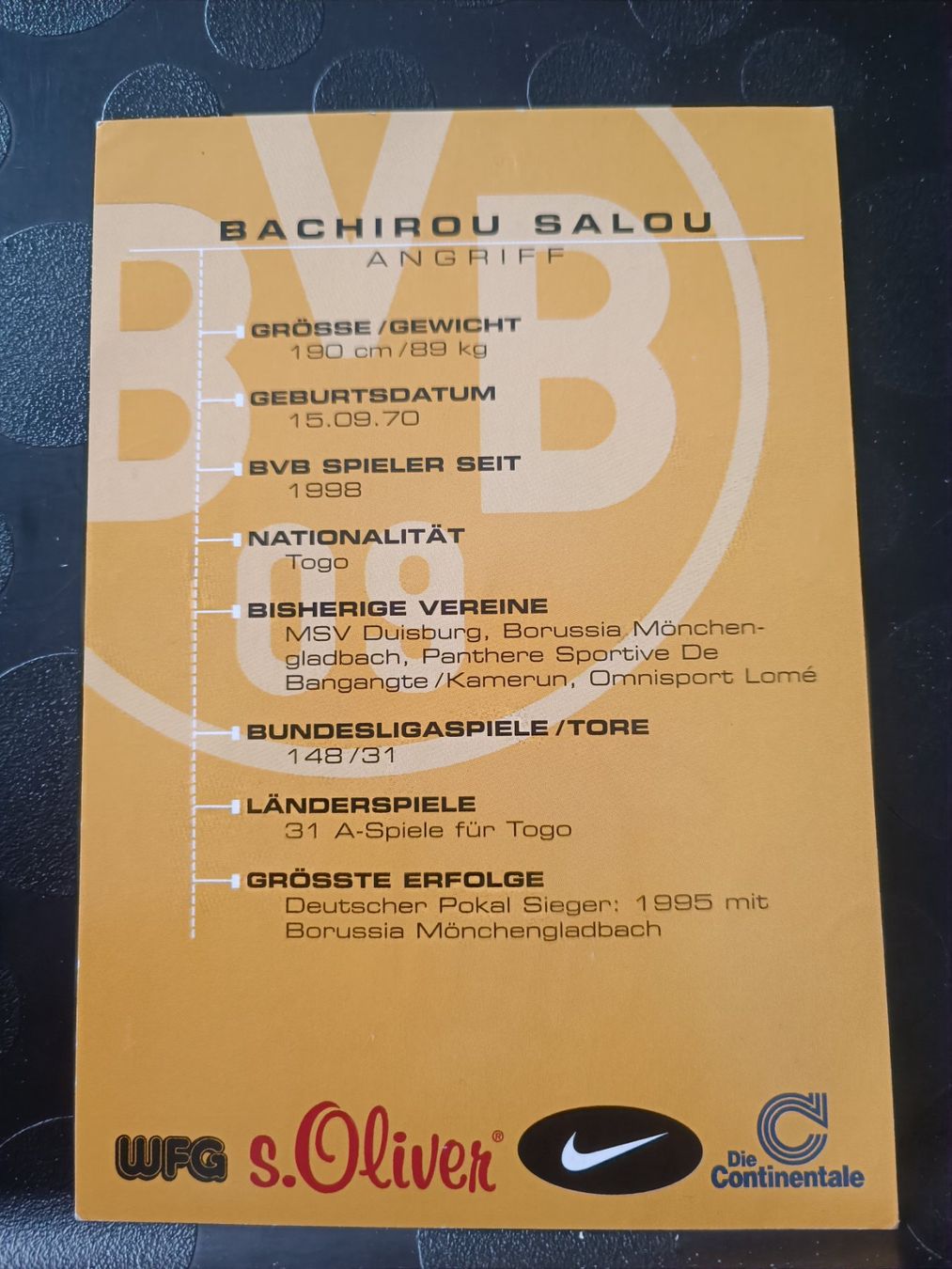 Autografi: Bachirou Salou - handsignierte BVB Karte – Usato da Menziken venduto da Artographs 1