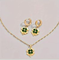 18k Schmuckset Halskette Ohrringe Glücksbringer Neu