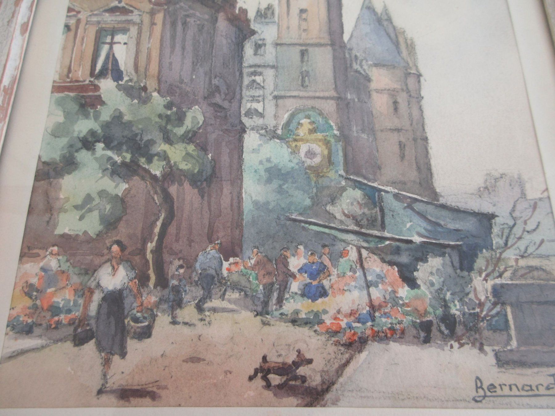Dipinti: Paris, Marché aux Fleurs, Aquarell hinter Glas – Usato da Binningen venduto da tempipassati 4