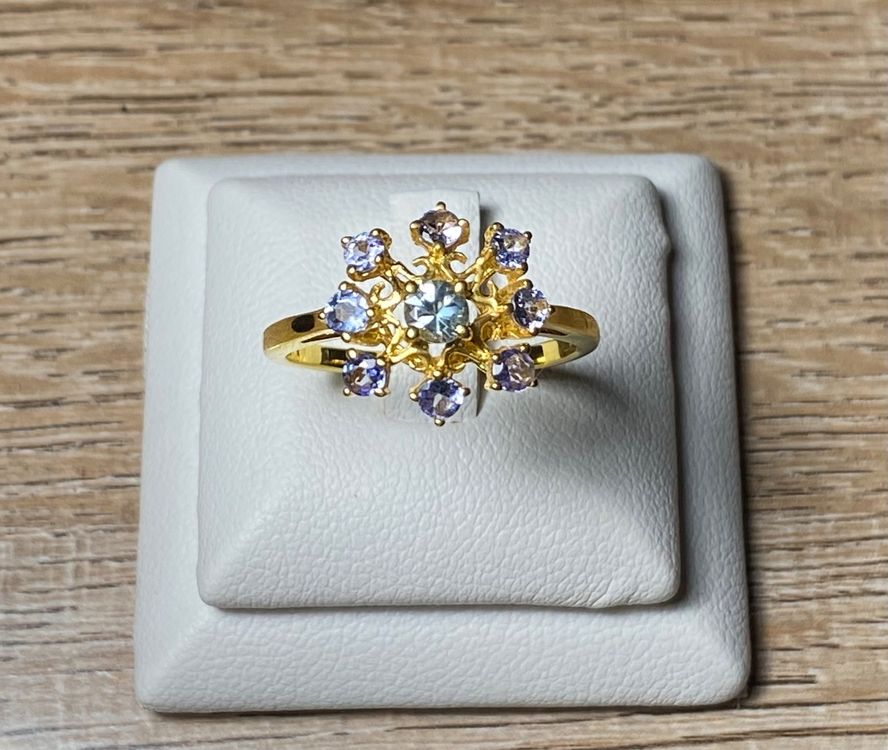 Damen Hochzeit Massiv Sterling 925 Silber Tansanit Weiß Saphir Ewigkeit