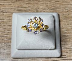 Zirkon + Tansanit Ring ❄️💎✨ 925 Silber vergoldet S106