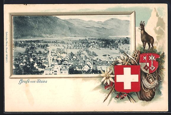 Cartoline postali: Präge-AK Stans, Ortsansicht und Rahmen  – Usato da Berlin venduto da bartko-reher