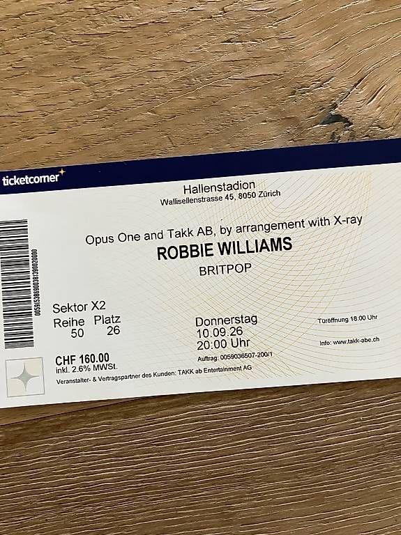 Biglietti: Robbie Williams Ticket 10.9.26 – Nuovo (secondo la descrizione) da Wohlen AG venduto da fridolin78