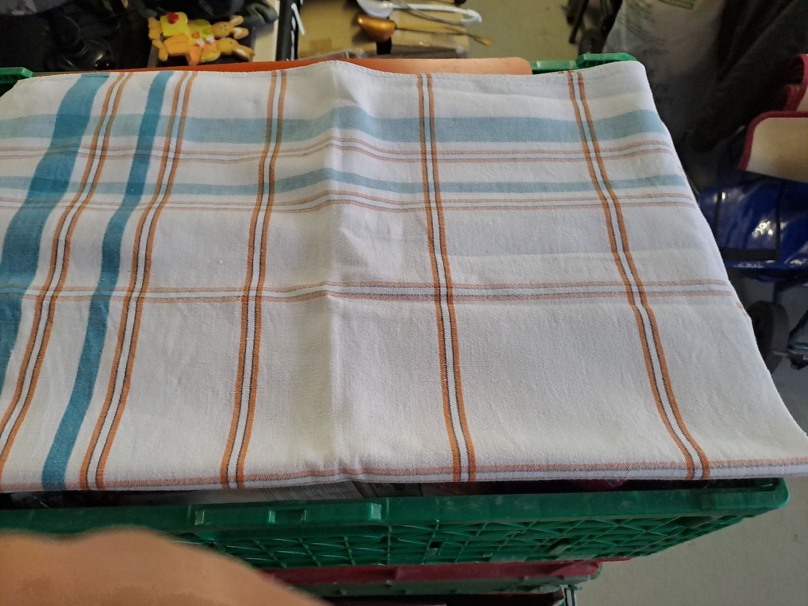 Linge de lit: Leinentuch kariert weiss orange blau – Neuf (Voir description) à Zürich par Schoebi19 3