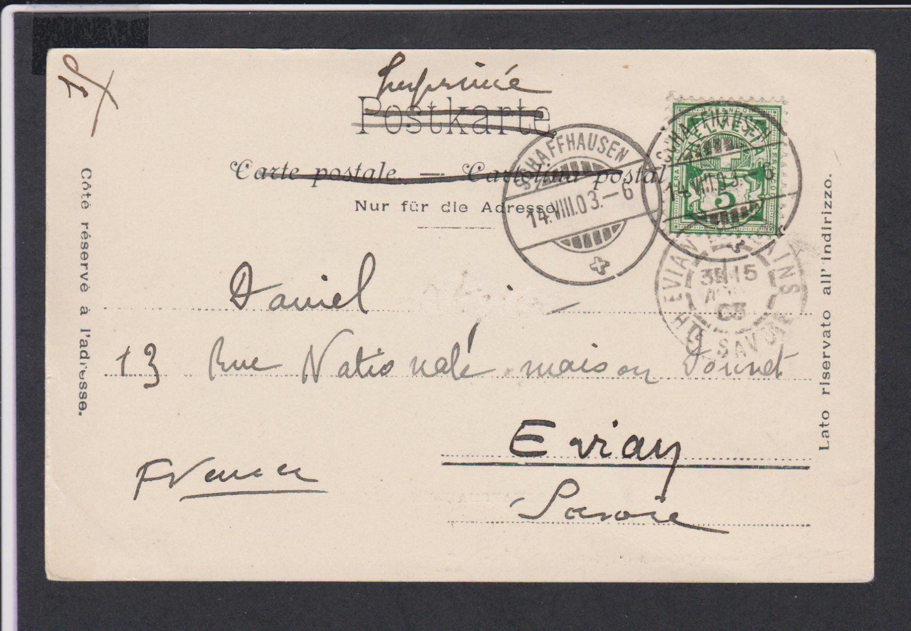 Cartoline postali: Schaffhausen   :   alte Ansichtskarte von 1903 – Usato da Vitznau venduto da Ropaku 1