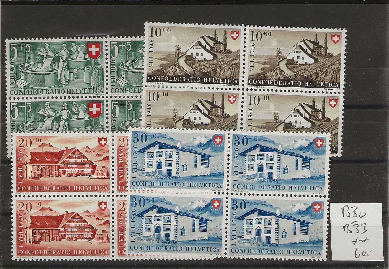 Tutti i francobolli: timbre B30 à B33 ** Pro Patria 1946 bloc de 4 – Nuovo (secondo la descrizione) da Sorvilier venduto da carose01