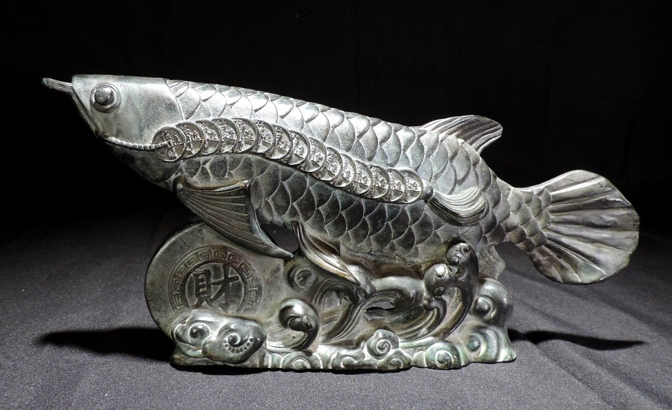 Statuette: Feng Shui Glücksfisch Statue, Drachenfisch aus Bronze – Usato da Duggingen venduto da roterbambus 4