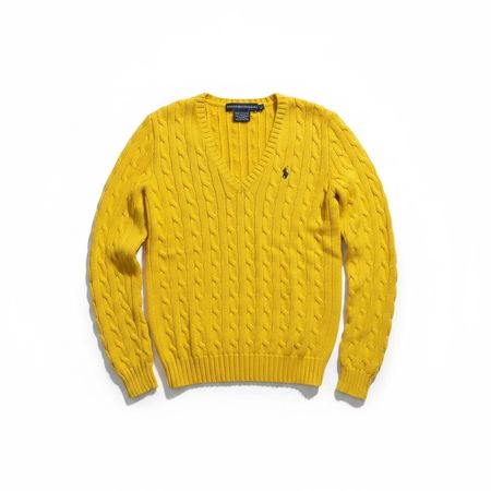 Pull en maille Torsadé jaune Ralph Lauren Col V - S Femme #4