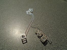 Kette und Ohrringe, silberfarbig, Würfel