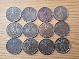 DE-12x2 Reichspfennig 1937-40 div. Jahrgänge gem. Bilder