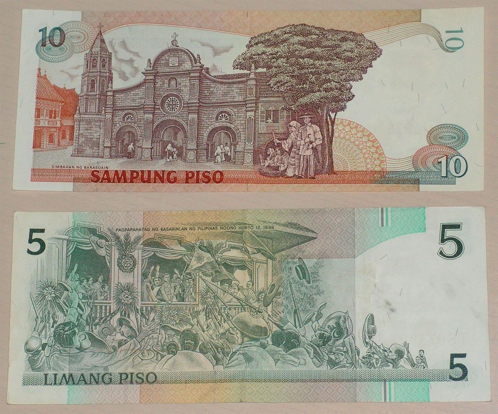 Banconote: Banknote Philippinen 5 + 10 Piso, 1985 – Usato da Oberriet SG venduto da Manick 1