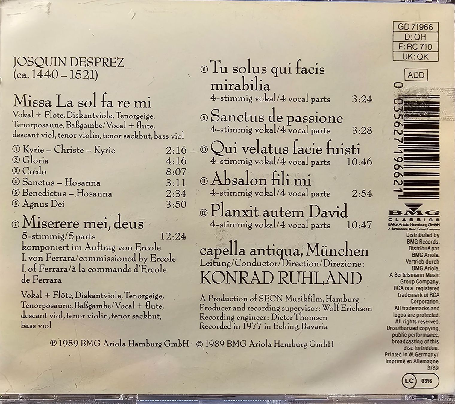 CDs: Josquin Desprez - Missa La Sol Fa Re Mi – Gebraucht aus Wahlen b. Laufen von Cg10 1