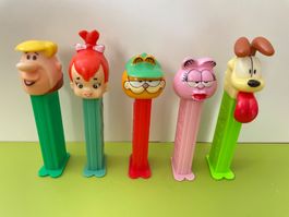 5x PEZ Spender Flintstones Feuerstein & Garfield Barney Odie