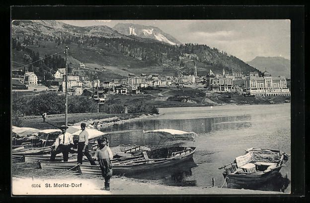 Ansichtskarten: AK St. Moritz, Dorfansicht mit Booten – Gebraucht aus Berlin von bartko-reher