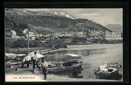 AK St. Moritz, Dorfansicht mit Booten