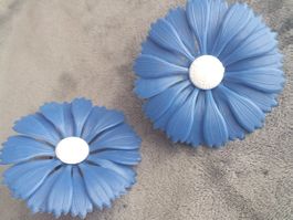 Vintage blau weisse Kunstoff Ohrclips 70er wie neu