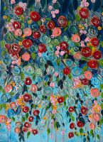 Peinture abstraite florale acrylique 55x75cm nouveau état