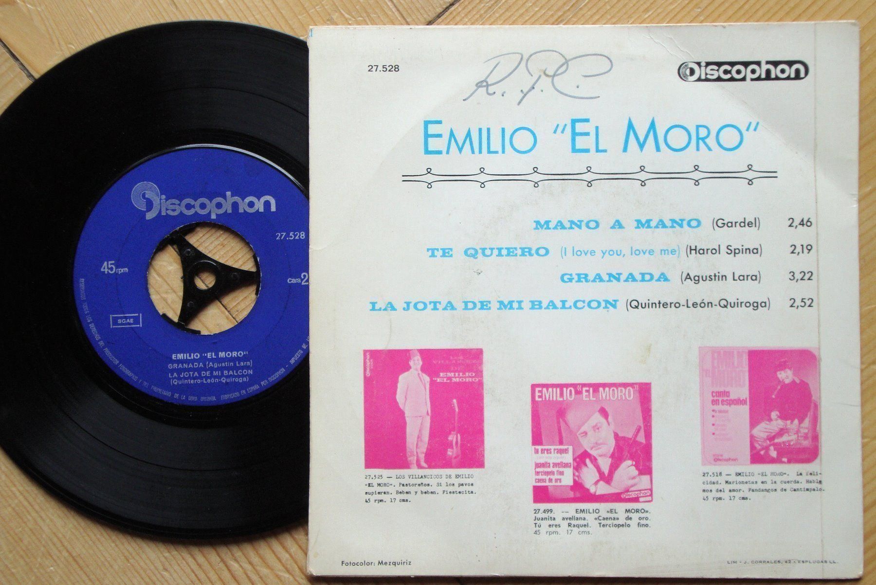 Dischi in vinile: EMILIO "EL MORO" - MANO A MANO - GRANADA – Usato da Bern venduto da Uli_10_11 1