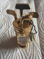 Goldene Golf Tasche mit Uhr, Dekoration, neu