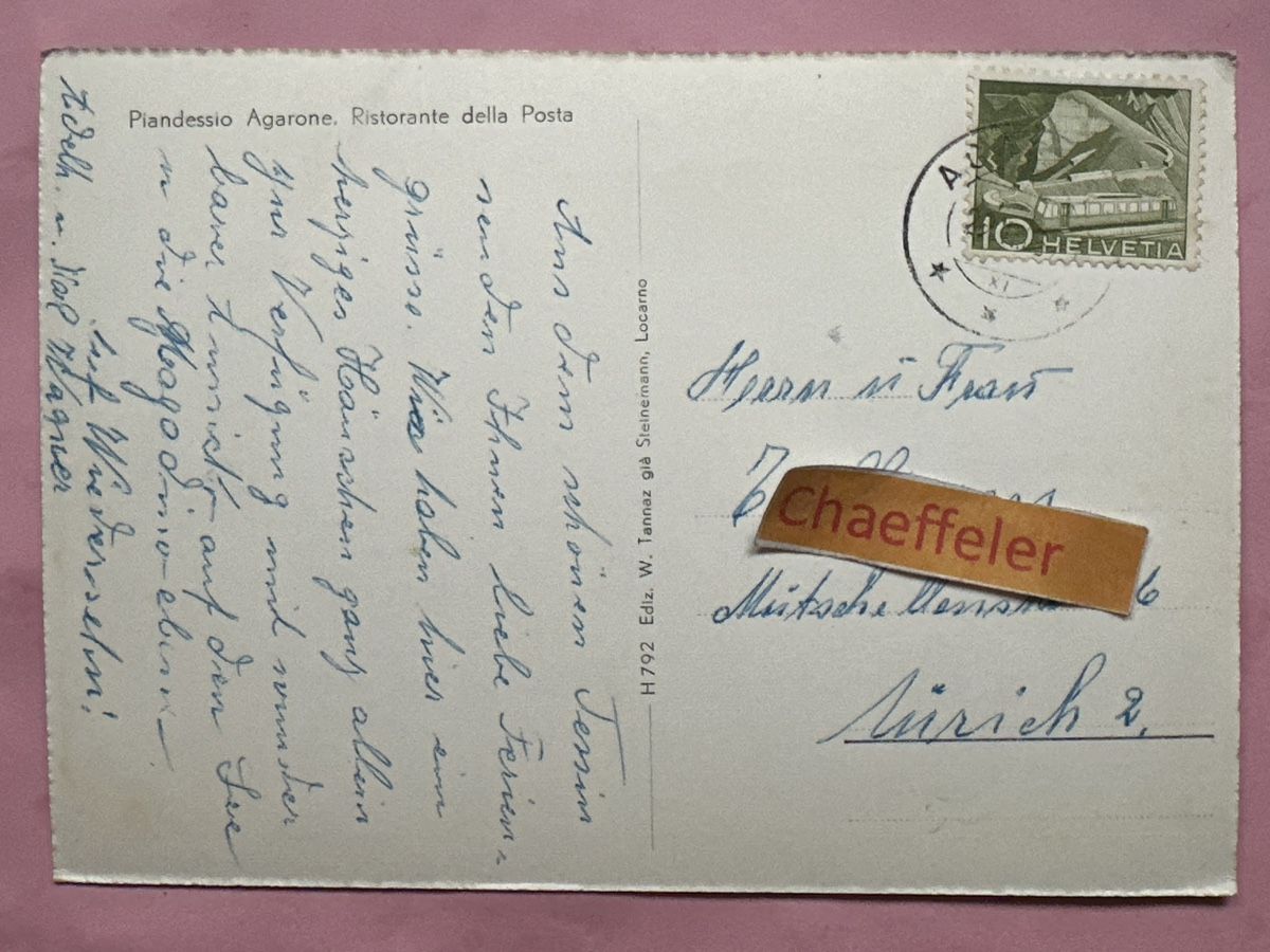 Cartoline postali: Piandessio Agarone. Ristorante della Posta – Usato da Zürich venduto da Chaeffeler 1