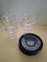 6 Nespresso Glassets Tassen mit Untertellern schwarz 