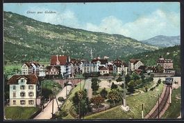 AK Goldau, Gesamtansicht mit Bergen